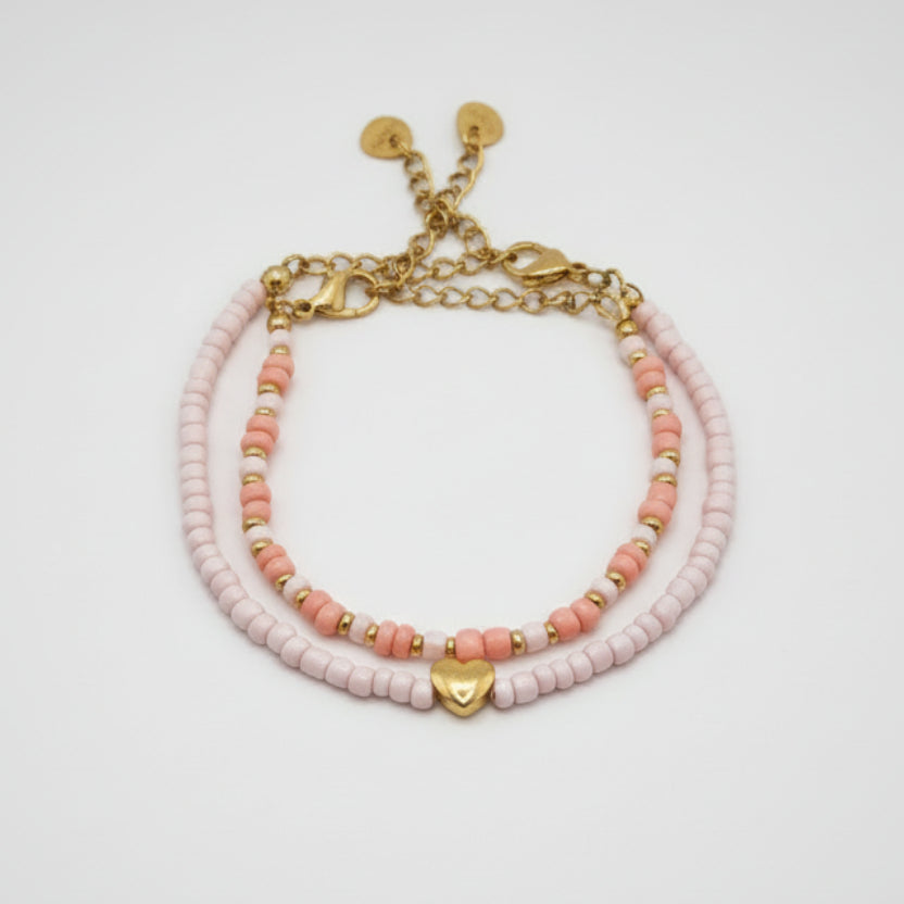 Armbanden set roze RVS BY SANNE goud
