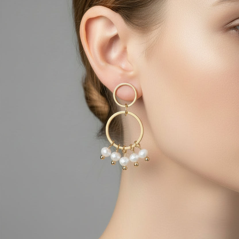 BY SANNE oorbellen cirkel met kralen wit model