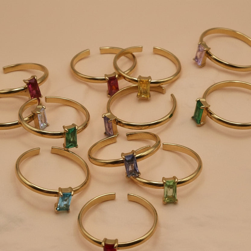 Geboortesteen ringen goud RVS diverse kleuren
