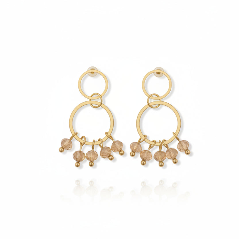 Oorbellen cirkels met kralen nude RVS BY SANNE