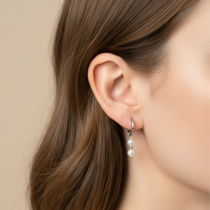 Oorbellen met pareltjes oorringen BY SANNE RVS model