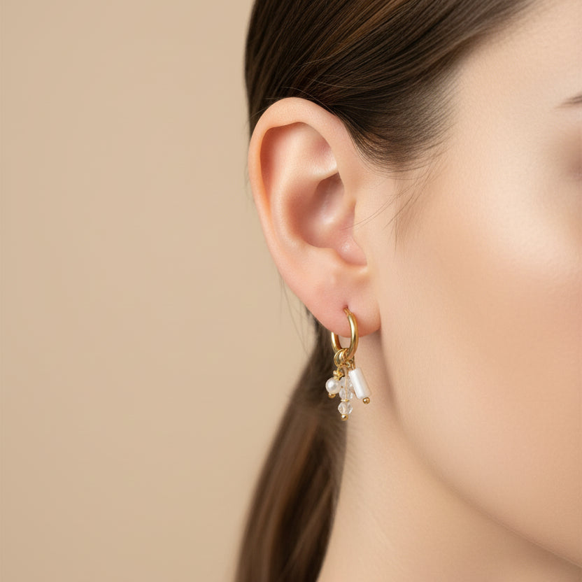Oorringen parel RVS BY SANNE goud model