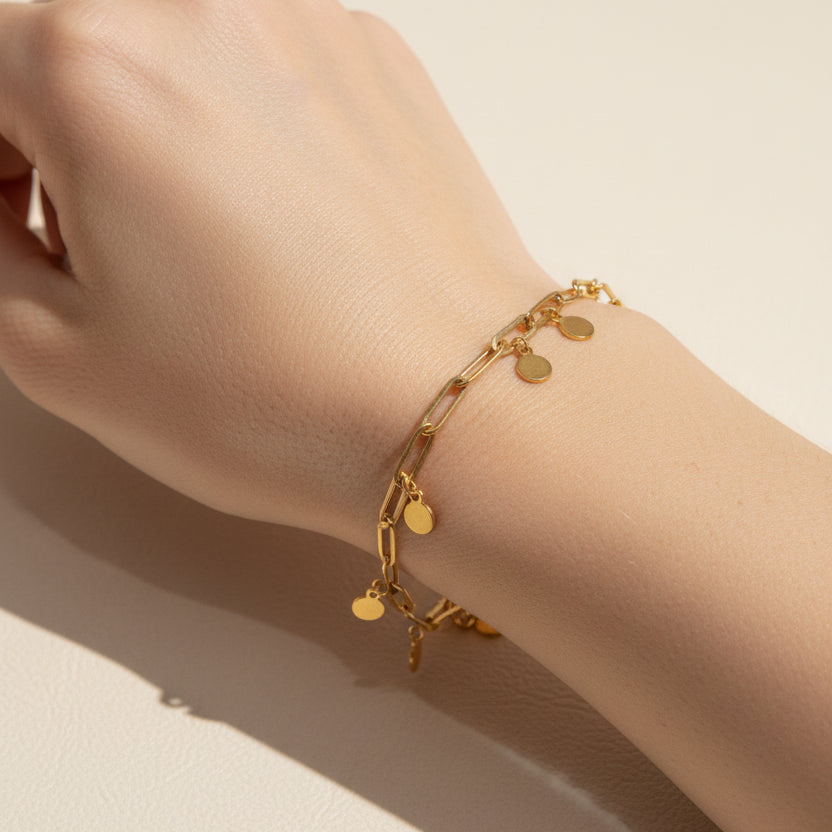 RVS amrband bedels met muntjes BY SANNE model