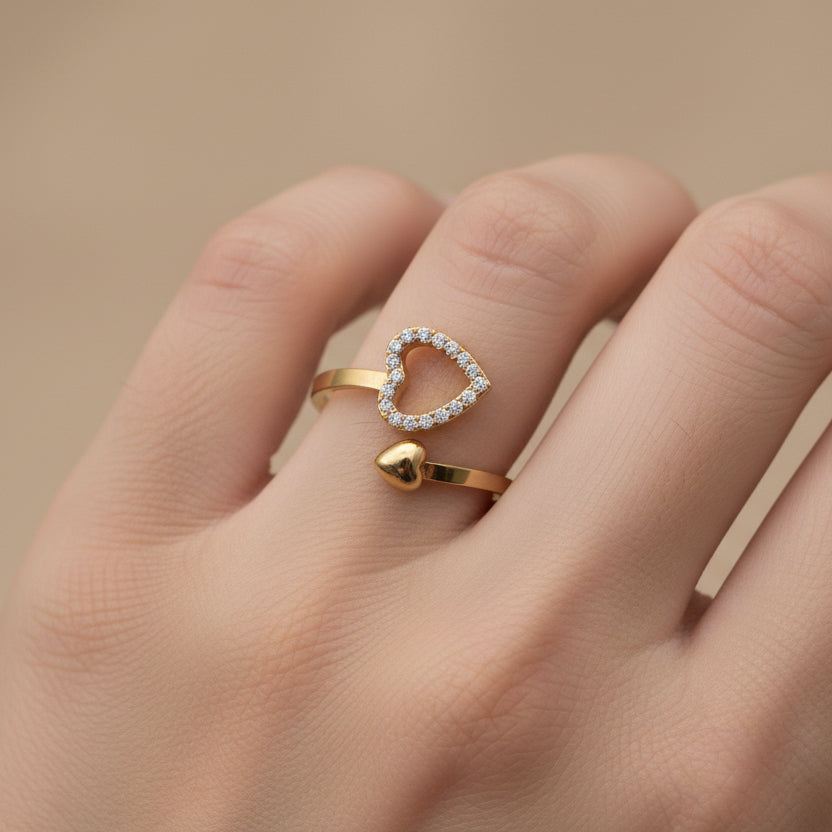 RVS ring 2 hartjes BY SANNE goud model