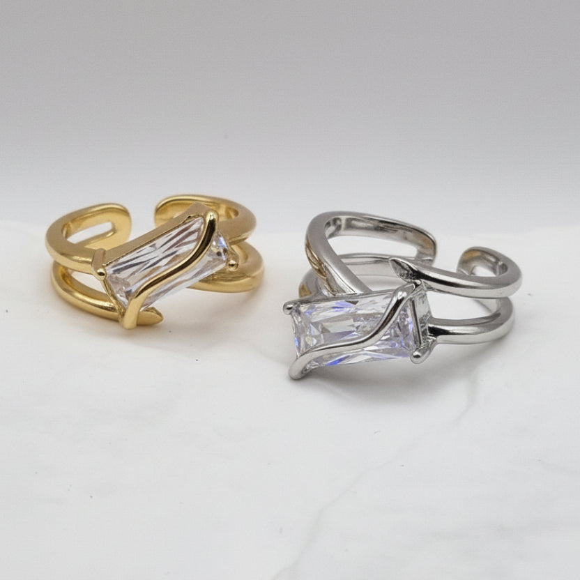 RVS ring abstract met zirconia zilver en goud verstelbaar BY SANNE