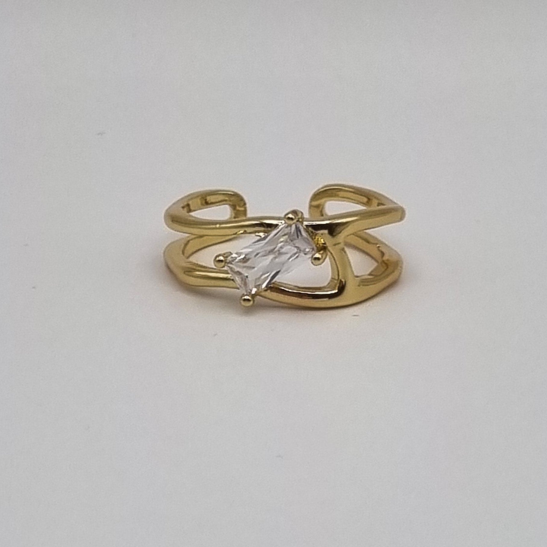 RVS ring abstract zirconia verstelbaar goud BY SANNE
