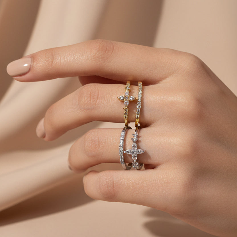 RVS ring dubbel met zirconia zilver en goud BY SANNE