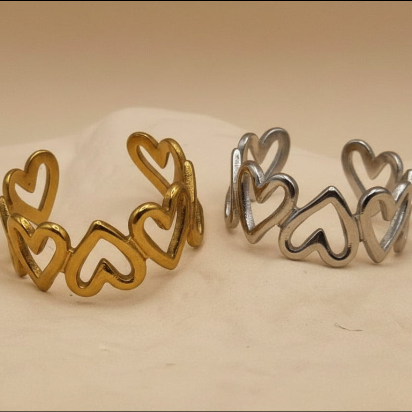 RVS ring hartjes zilver en goud BY SANNE