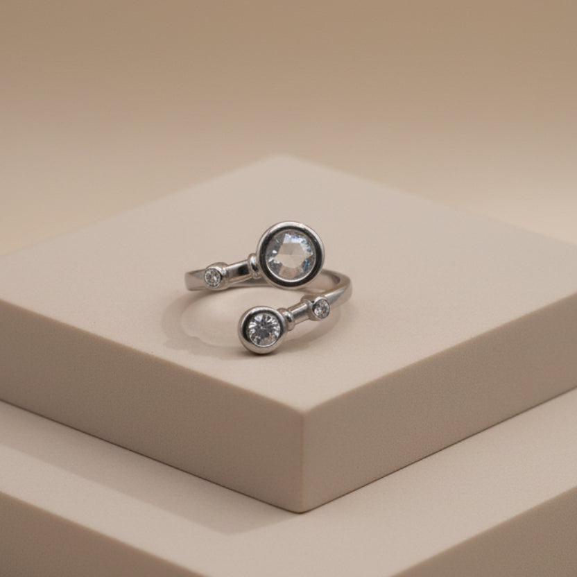 Ring RVS dubbel met zirconia BY SANNE zilver plateau