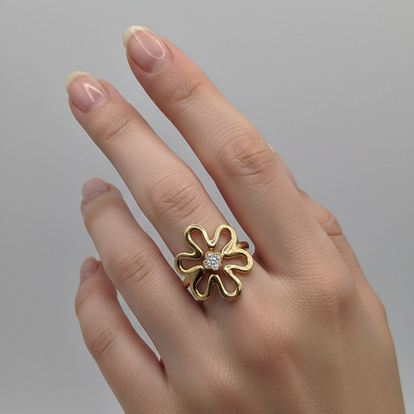 Statement ring bloem BY SANNE RVS goud model