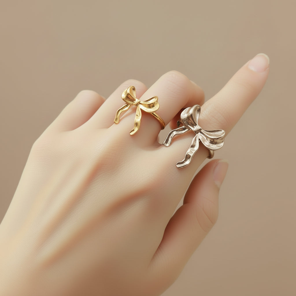 Roestvrijstaal ring strik zilver goud